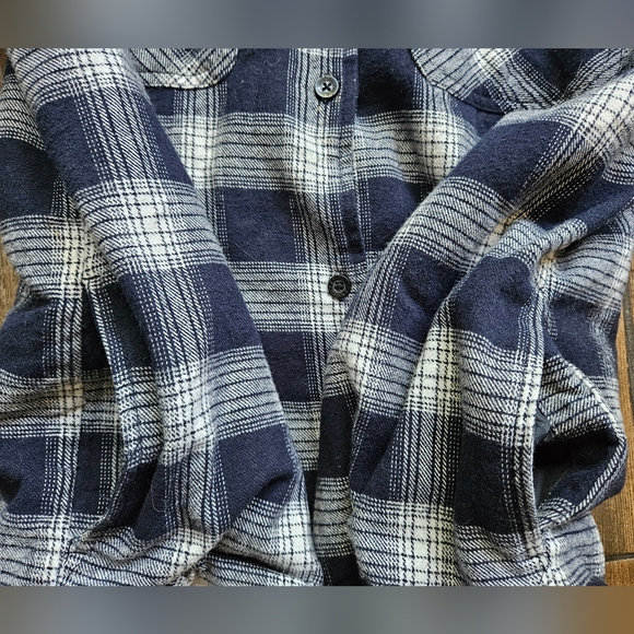 Lucky Brand Sherpa lined jacket /shacket navy/ white plaid checkered sz small - Picture 5 of 8